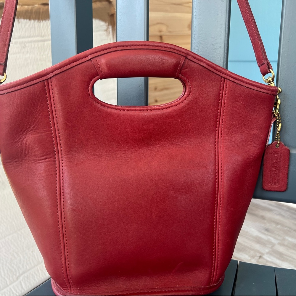 Coach Red Shoulder Bag with Cutout Handle